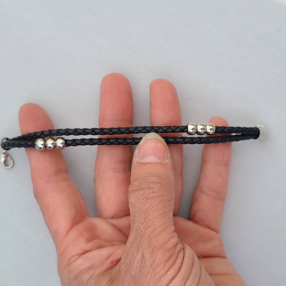 Bracelet Silver Black Woven Leather Everyday Casual Basic Trendy Jewelry Gift